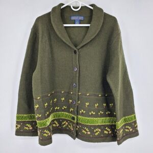 Vintage Herman Geist 100% Wool Button Up Cottagecore Folk Sweater Jacket Large